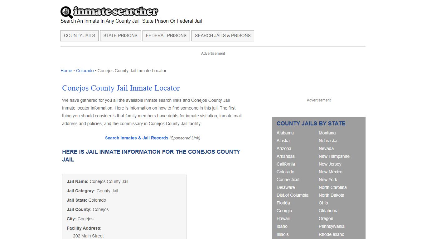 Conejos County Jail Inmate Locator - Inmate Searcher